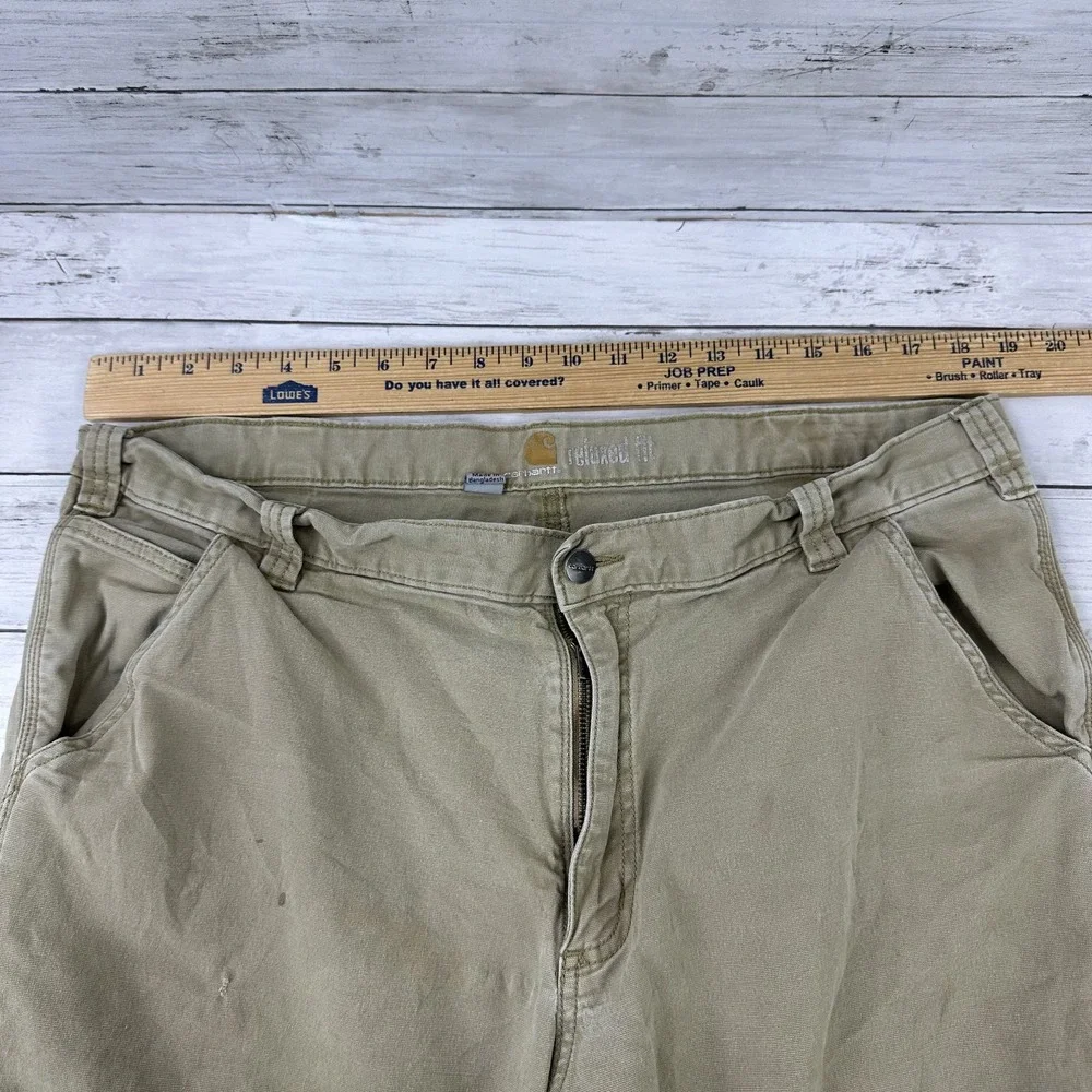 Carhartt Tan Relaxed Fit Pants Mens 40x30 rugged‎ canvas work utility (37x27)